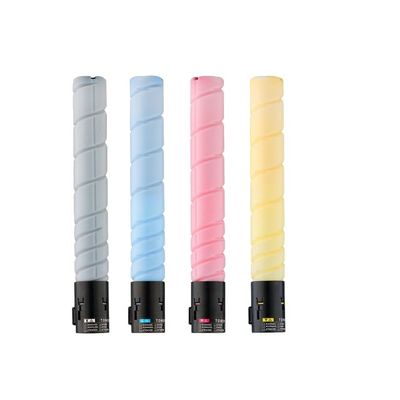 Cartouches de toner Minolta pour copieurs Konica Minolta Bizhub C458 558 658, offrant les couleurs noir, cyan, jaune et magenta, et testées à 100 %