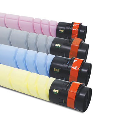Cartouches de toner Minolta pour copieurs Konica Minolta Bizhub C458 558 658, offrant les couleurs noir, cyan, jaune et magenta, et testées à 100 %