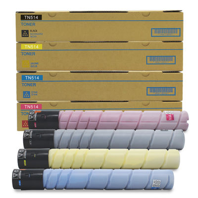 Cartouches de toner Minolta pour copieurs Konica Minolta Bizhub C458 558 658, offrant les couleurs noir, cyan, jaune et magenta, et testées à 100 %