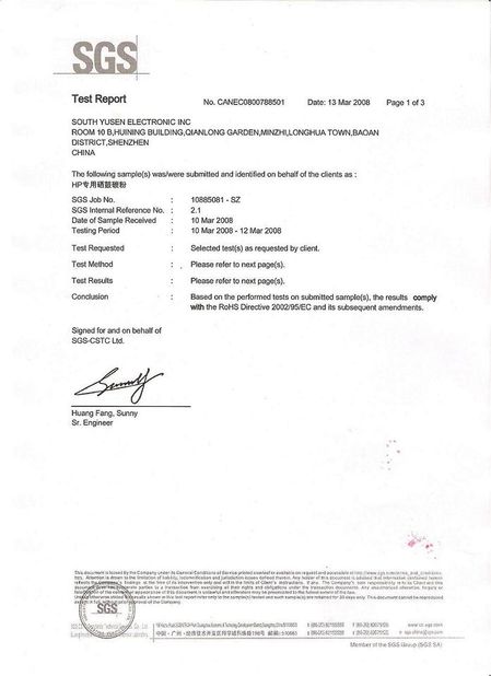 Chine Shenzhen South-Yusen Electron Co.,Ltd Certifications